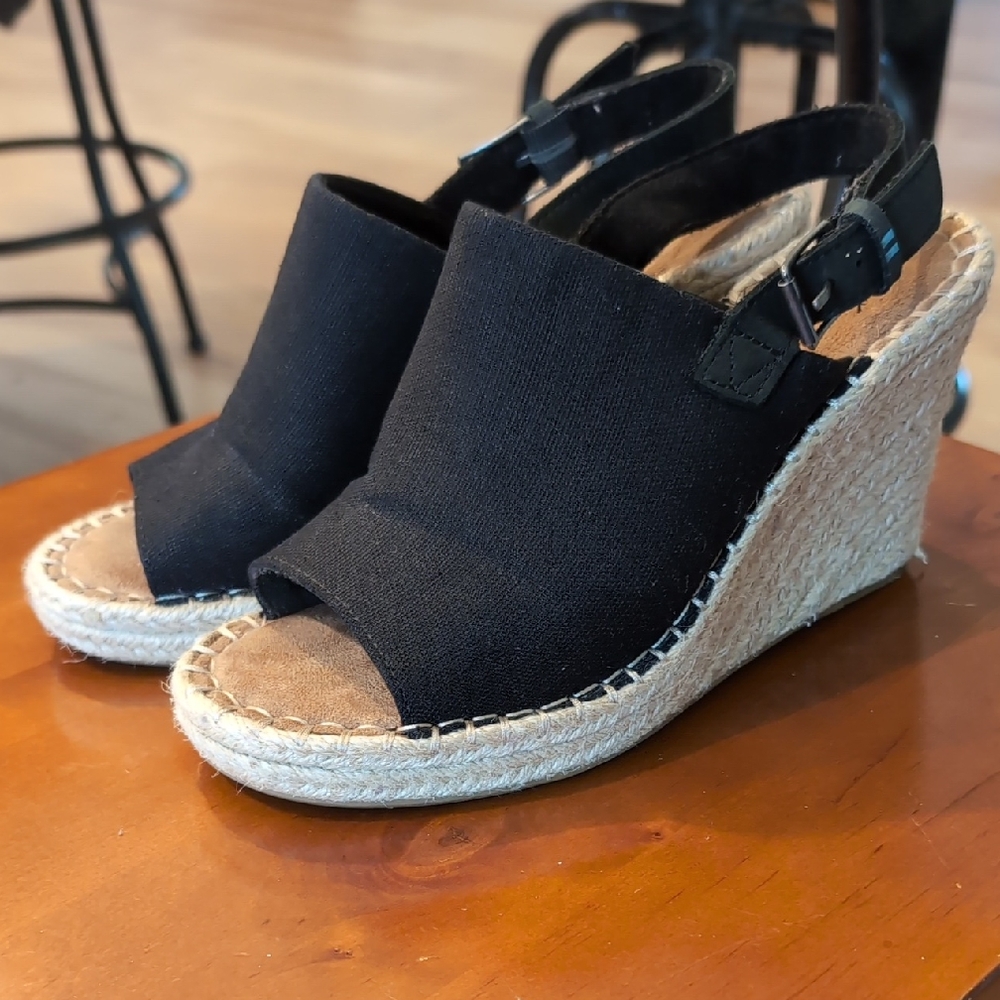 Toms Black Espadrille Wedge Sandals